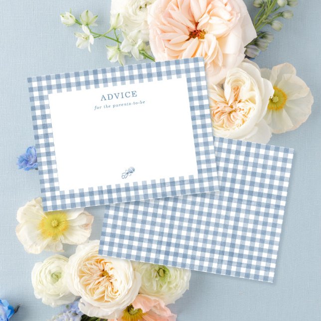 Blue Gingham Boy Baby Shower Parteichef Card Hinweiskarte (Von Creator hochgeladen)