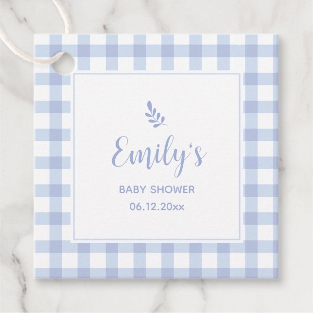 Blue Gingham Boy Babydusche Danke, dass ihr gekomm Geschenkanhänger (Vorderseite)