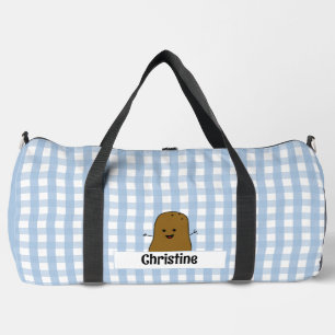 Blue Gingham Brown Potato Custom Duffle Bag