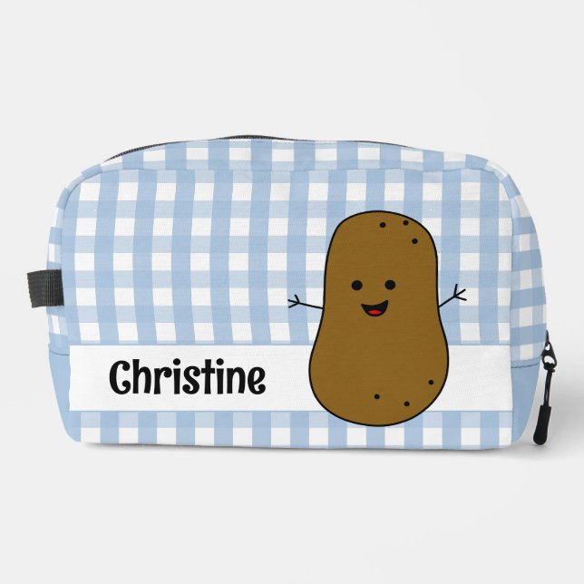 Blue Gingham Brown Potato Custom Waschbeutel (Vorderseite)