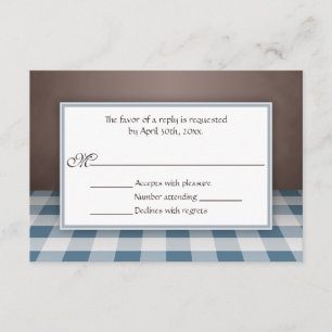 Blue Gingham Brown UAWG Reply Cards RSVP Karte