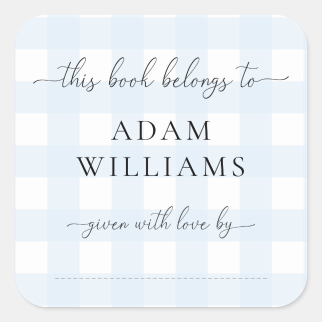 Blue Gingham Buchzeichen Sticker (Vorderseite)