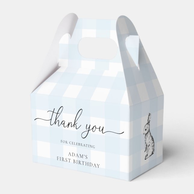 Blue Gingham Bunny Birthday Vielen Dank für Ihre U Geschenkschachtel (Vorderseite)