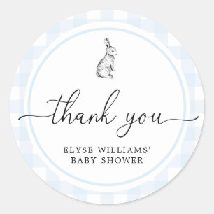 Blue Gingham Bunny Rabbit Dusche Gefallen Sticker