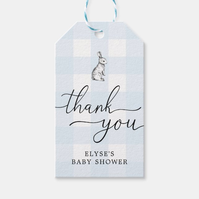 Blue Gingham Bunny Rabbit Vielen Dank für Ihre Unt Geschenkanhänger (Vorderseite)