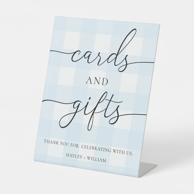 Blue Gingham Cards und Geschenke Sockelschild (Vorderseite)