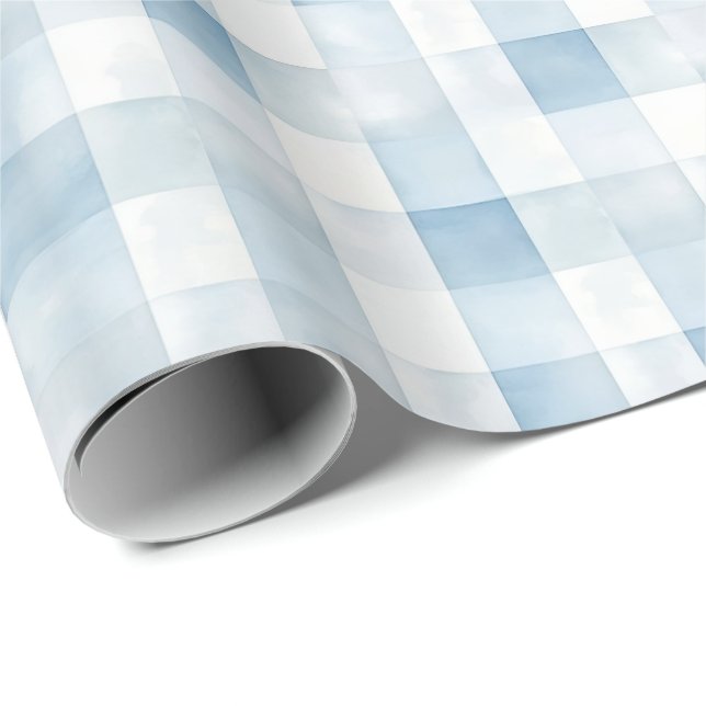 Blue Gingham Check for Baby Boy Nursery,Soft Plaid Geschenkpapier (Rolleneckpunkt)