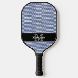 Blue Gingham Checkered Initial Monogram Pickleball Schläger
