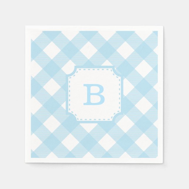 Blue Gingham Checkered Patternpapier Napkin Serviette (Vorderseite)