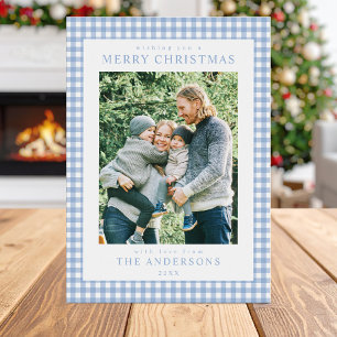 Blue Gingham Christmas Foto Feiertagskarte