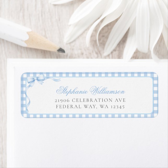 Blue Gingham Coquette Bow Return Address (Insitu)