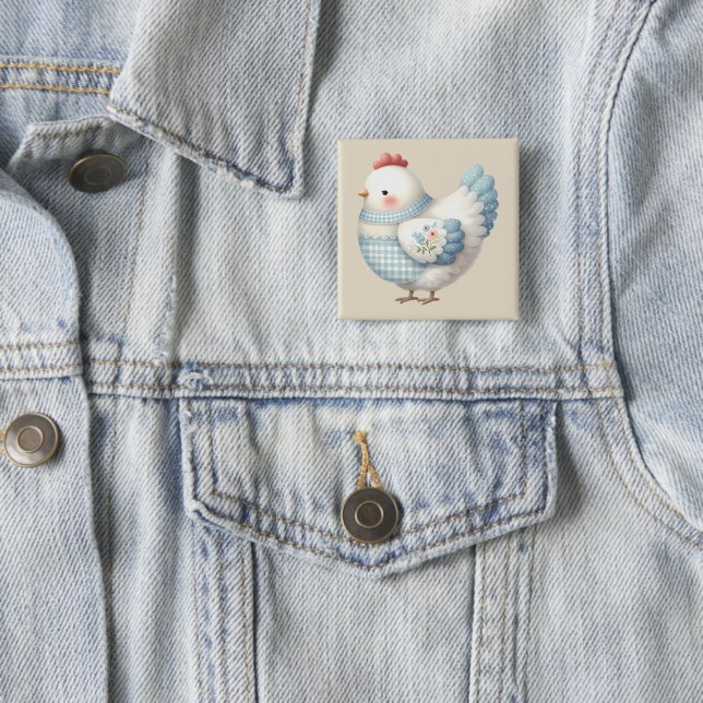 Blue Gingham Cottage Hen Button (Beispiel)