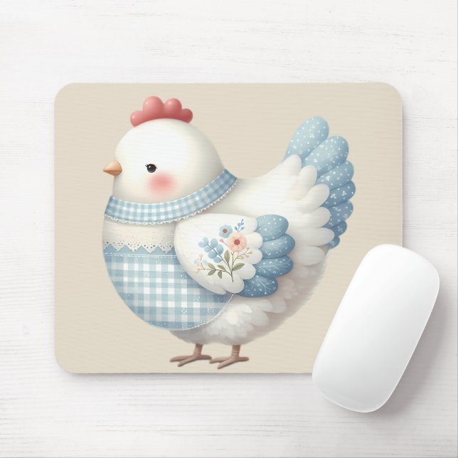 Blue Gingham Cottage Hen Mousepad (Mit Mouse)
