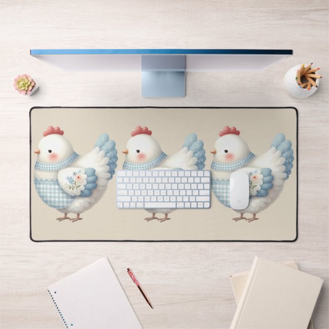Blue Gingham Cottage Hen Schreibtischunterlage (Büro 1)