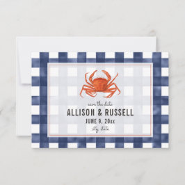 Blue Gingham Crab Rustic Wedding speichern das Dat Save The Date