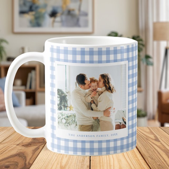 Blue Gingham Custom Photo Kaffeetasse (Von Creator hochgeladen)