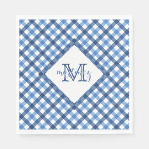 Blue Gingham Diamant Monogram Name Napkins Serviette