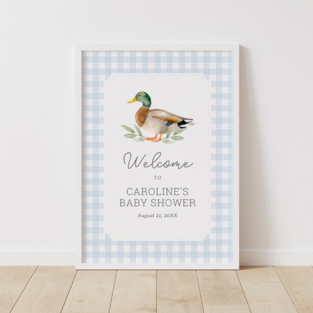 Blue Gingham Duck Baby Duck Begrüßungszeichen Poster (Von Creator hochgeladen)