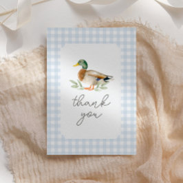 Blue Gingham Duck Baby Shower Dankeskarte