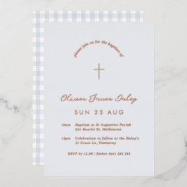 Blue Gingham Foil Taufe Einladung