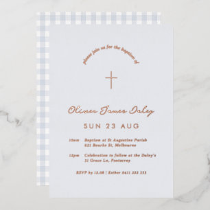 Blue Gingham Foil Taufe Einladung