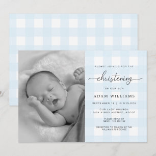 Blue Gingham Foto Einladung feiern