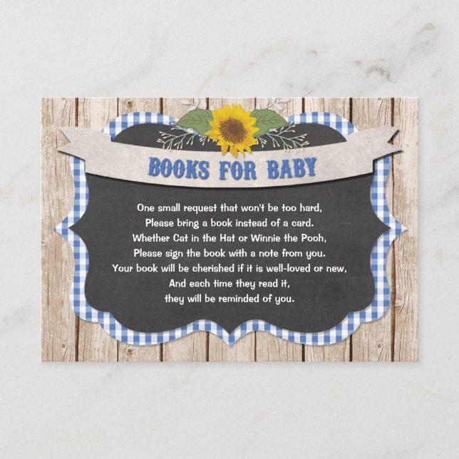 Blue Gingham Gelb Sonnenblumenbücher für Baby Begleitkarte (Vorderseite)