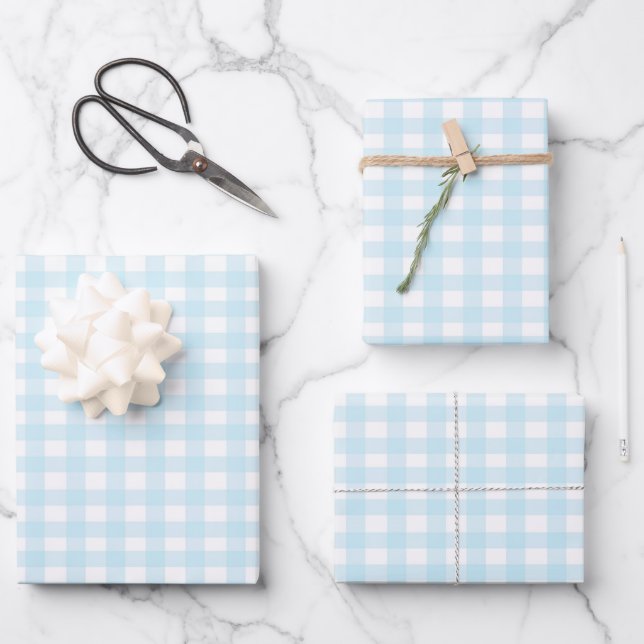Blue Gingham Geschenkpapier Set (Vorderseite)