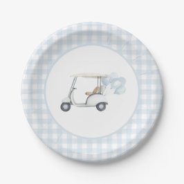 Blue Gingham Golf Baby Dusche Pappteller