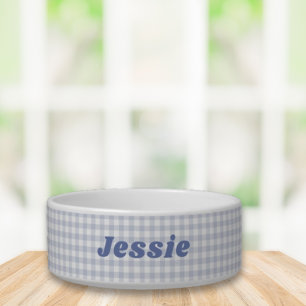 Blue Gingham Individuelle Name Napf