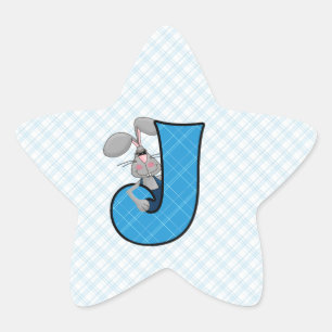 Blue Gingham Jackrabbit Monogram Letter J Stern-Aufkleber