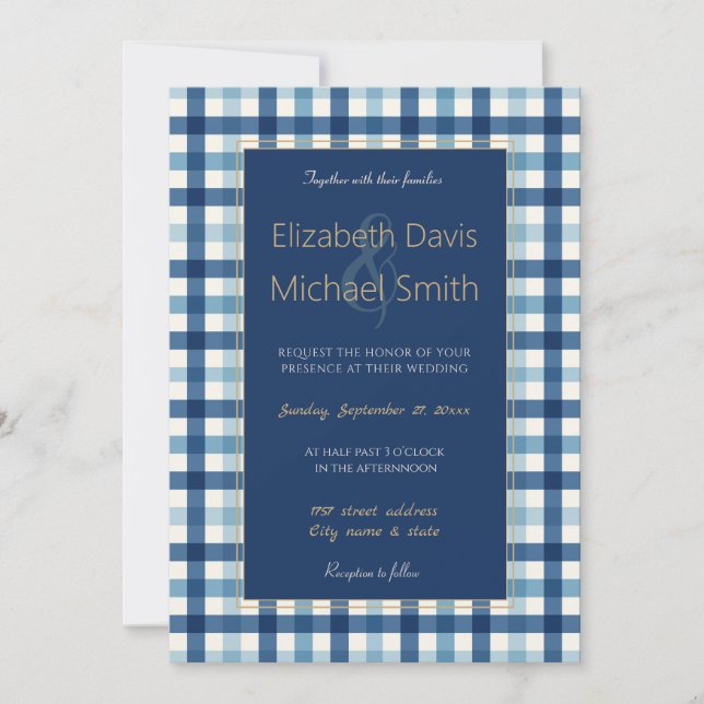 Blue Gingham Kariert Checkered Pattern Einladung (Vorderseite)