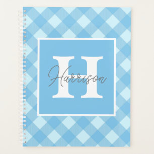 Blue Gingham Kariert Monogram und Name Personalisi Planer