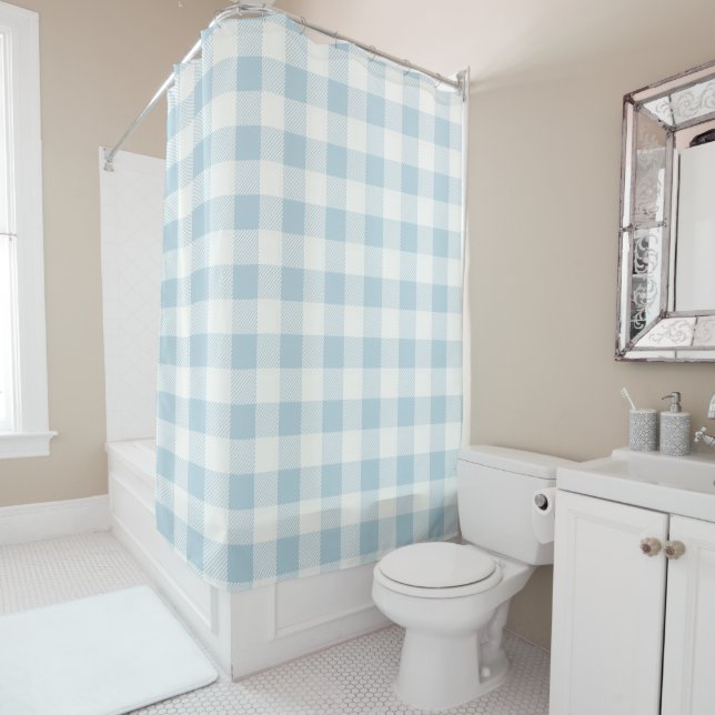 Blue Gingham Kariert Pattern Coastal Dusche Vorhan Duschvorhang (Beispiel)