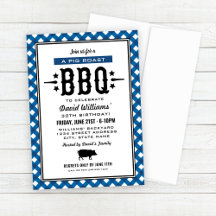 Blue Gingham Kariert Pig Roast GRILLEN Birthday Pa