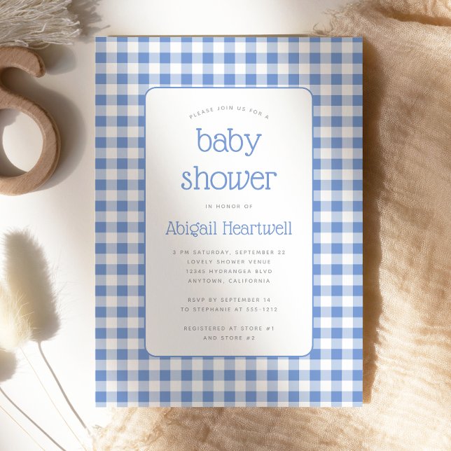 Blue Gingham Karo Boy Baby Shower Einladung (Von Creator hochgeladen)