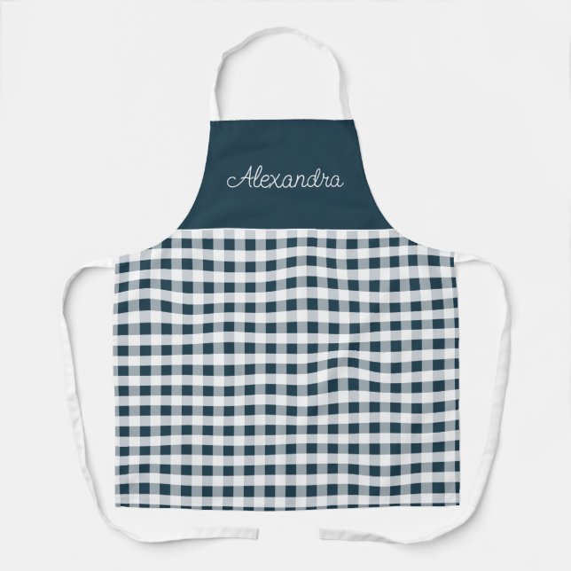 Blue Gingham Karo Erwachsene Personalisierte Koche Schürze (Vorderseite)