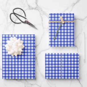 Blue Gingham Karo Geschenkpapier Set