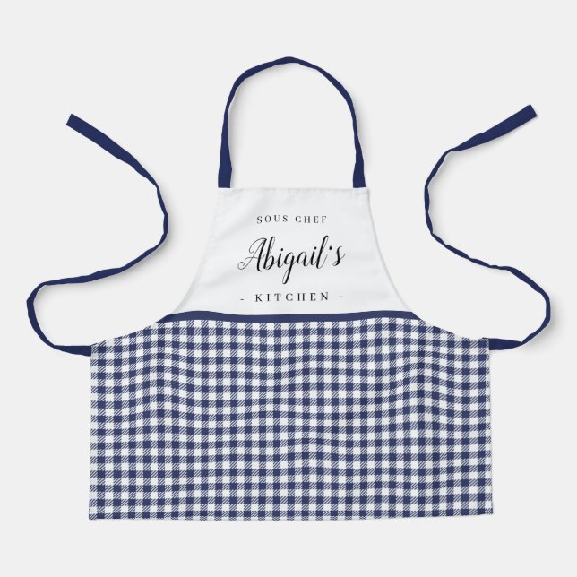 Blue Gingham Karo Kind personalisiert kochen Schürze (Vorderseite)
