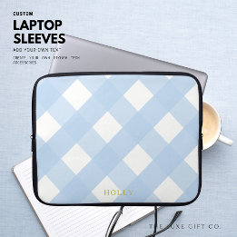 Blue Gingham Laptop Sleeve 15" Personalisiert