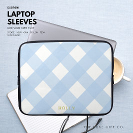 Blue Gingham Laptop Sleeve 15" Personalisiert