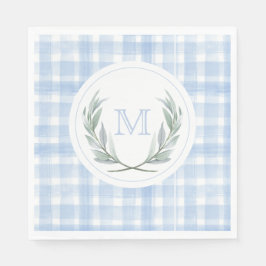 Blue Gingham Laurel Wappen Paper Serviette