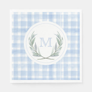 Blue Gingham Laurel Wappen Paper Serviette