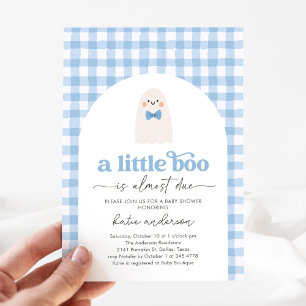Blue Gingham Little Boo Ghost Baby Dusche Einladung