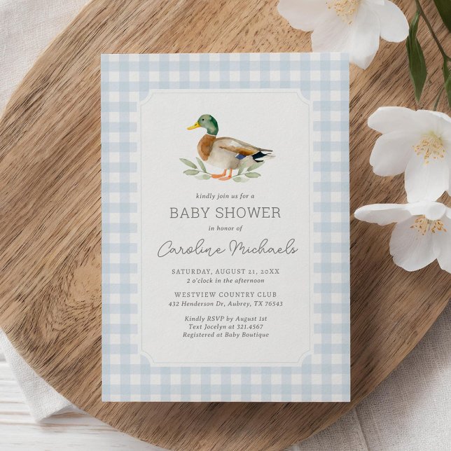 Blue Gingham Mallard Duck Baby Shower Einladung (Von Creator hochgeladen)