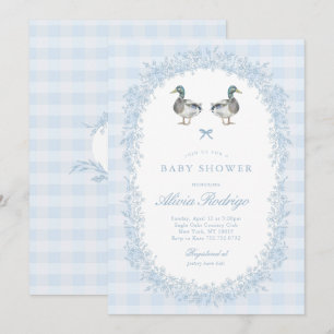 Blue Gingham Mallard Duck Baby Shower Einladung