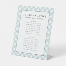 Blue Gingham Menü, Produktliste, Service-Liste