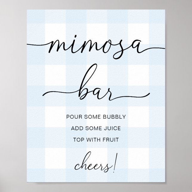 Blue Gingham Mimosa Bar Sign Poster (Vorne)