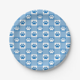 Blue Gingham mit Paw Prints Picnic Party Pappteller
