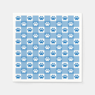 Blue Gingham mit Paw Prints Picnic Party Serviette